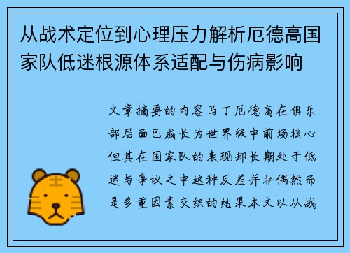 从战术定位到心理压力解析厄德高国家队低迷根源体系适配与伤病影响